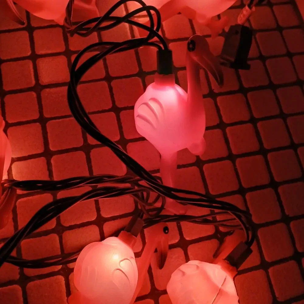 Pink Flamingo Blow Mold String Lights x10 Patio Garden Party Electric 88